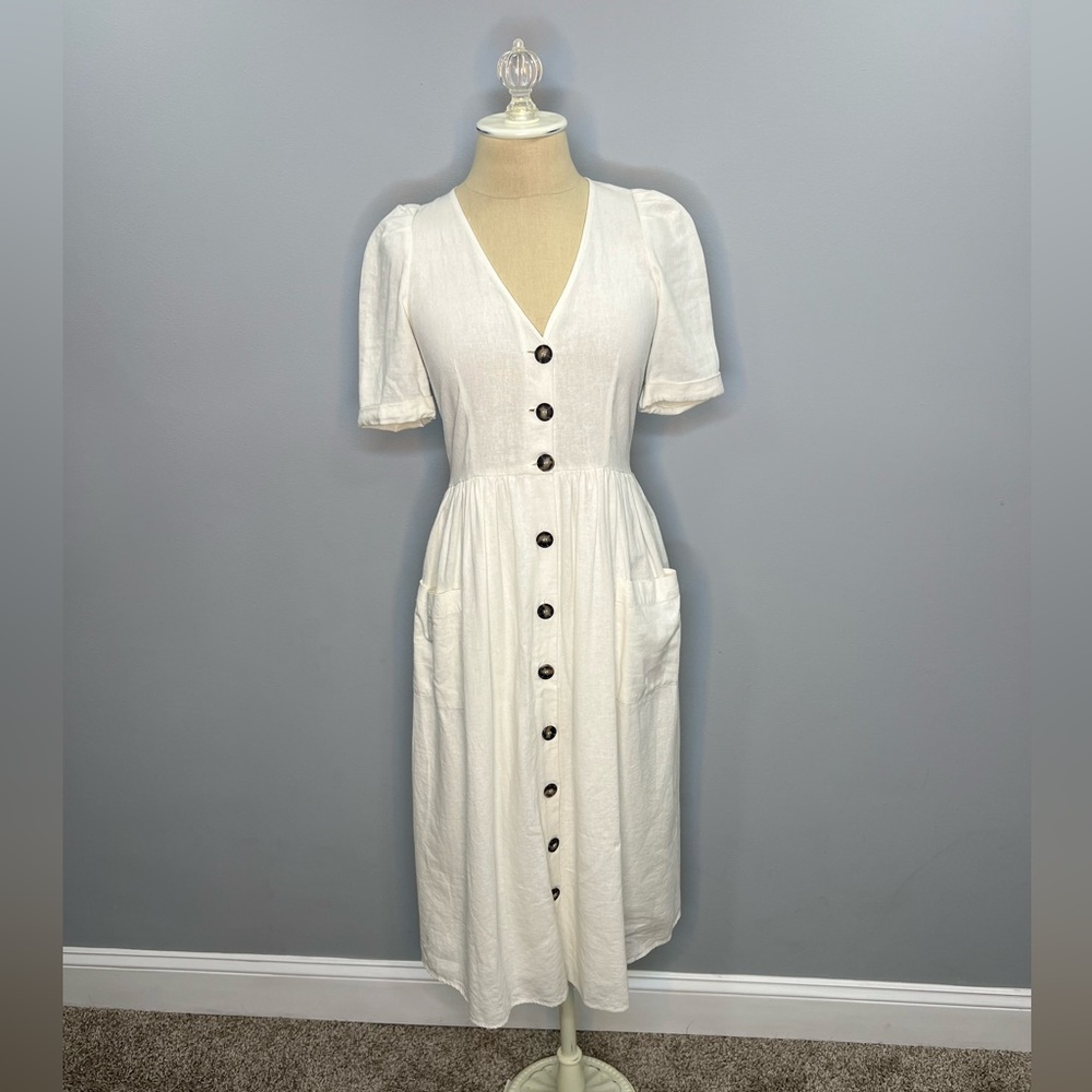 Zara trf White Button Front Pocket Midi Dress